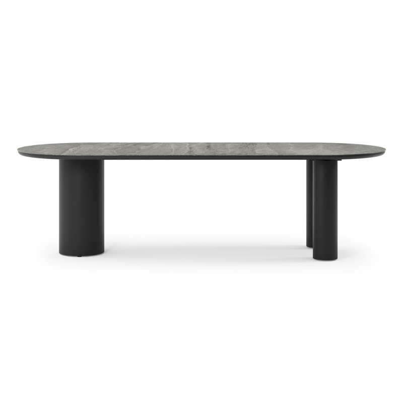 Organo tuintafel ovaal in zwart aluminium en volkeramiek  aspen grey - L 260 x B 100 x H 74 cm