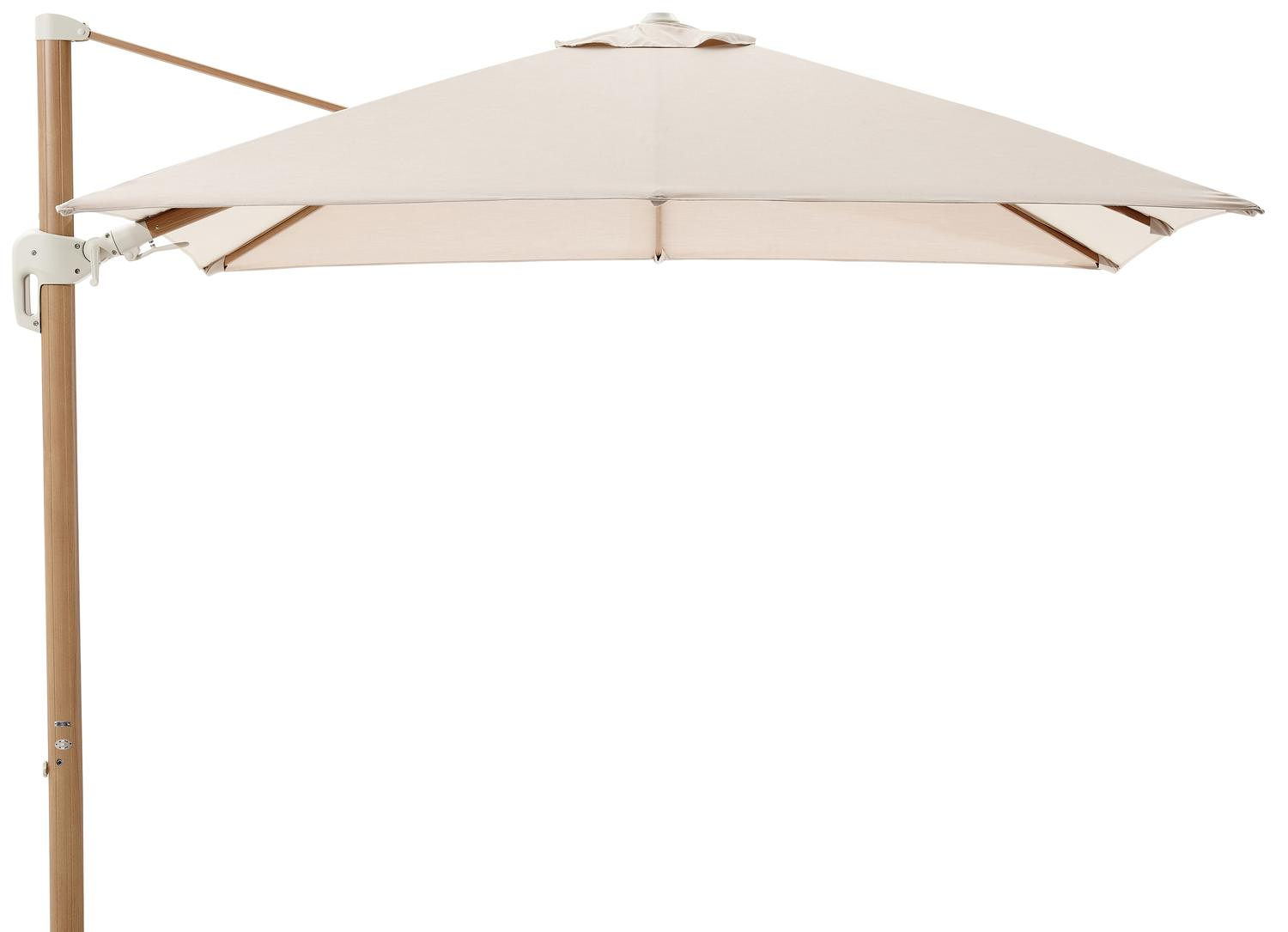Rufina zweefparasol met tiltfunctie in houtlook met beige all weather sunbrella® premium parasoldoek - L1 300 x L2 300 cm (zonder voet)