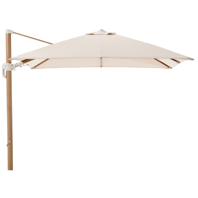Parasol pendant Rufina avec fonction tilt en aspect de bois avec toile de parasol en all weather sunbrella® premium beige - Lg.1 300 x Lg.2 300 cm (sans pied de parasol)