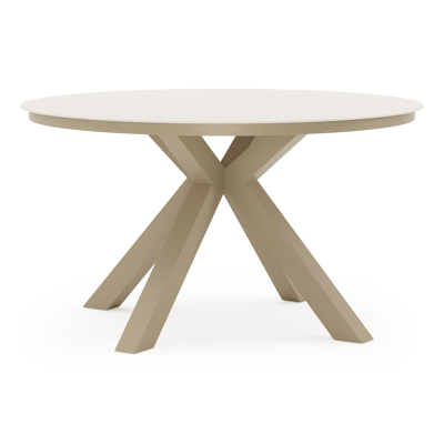 Tora tuintafel rond in beige aluminium en Beige sintered stone - Dia. 140 x H 74 cm
