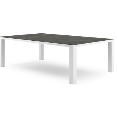 Table de jardin Nano XL rectangulaire en aluminium blanc et céramique pleine Black Obsession - Lg. 240 x Lrg. 148 x Haut. 75 cm