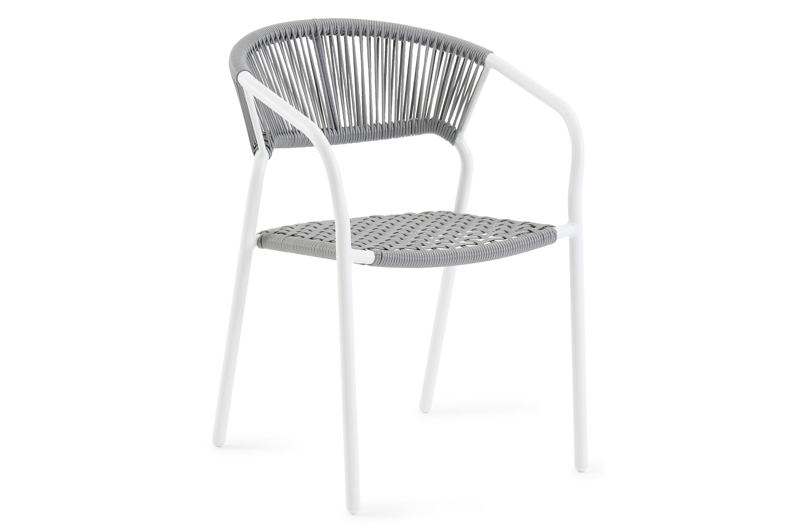 Vigo stapelbare tuinstoel in wit aluminium en grijs verticaal geweven rope