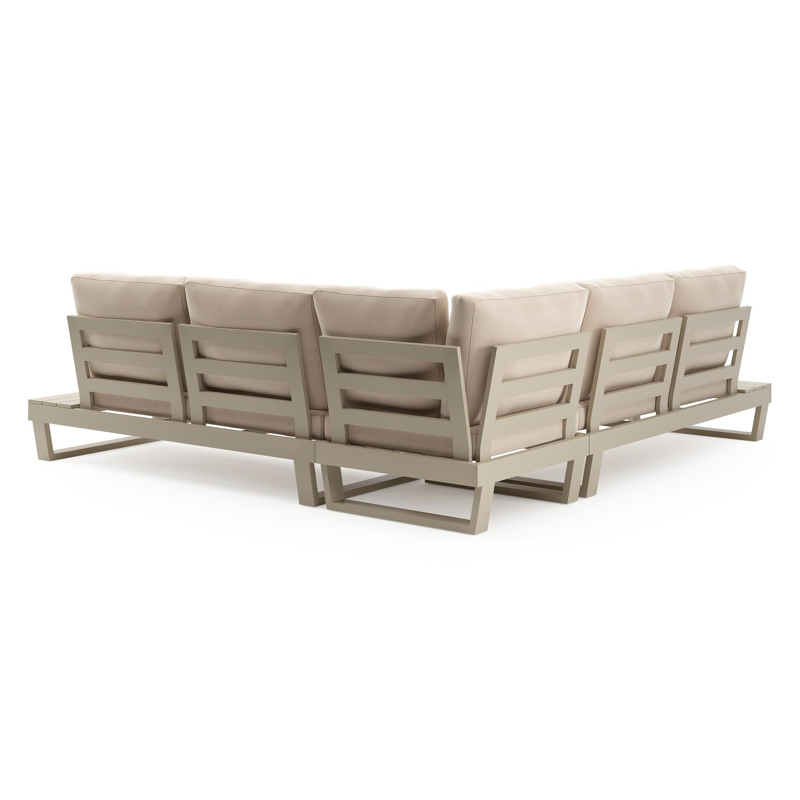 Salon de jardin d'angle Modica en aluminium beige et coussins en all weather sunbrella® premium natte linen chalk