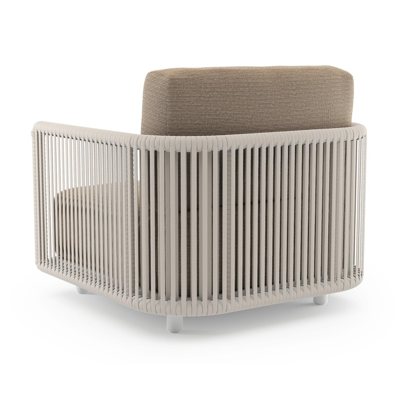 Organo loungestoel in wit aluminium en beige verticaal geweven luxe vlakke rope met firenze earth all weather Solica kussen