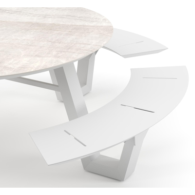 Rondino picknicktafel rond in wit aluminium en volkeramiek Taj Mahal - Dia. 236 x H 71.5 cm