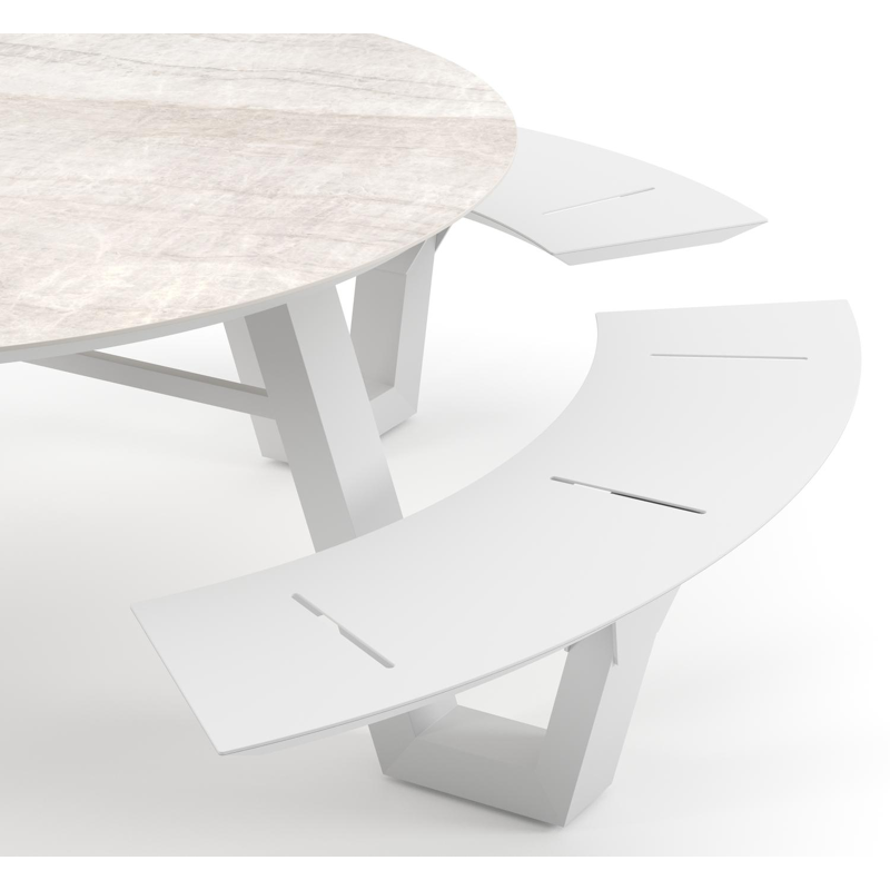 Rondino picknicktafel rond in wit aluminium en volkeramiek Taj Mahal - Dia. 236 x H 71.5 cm