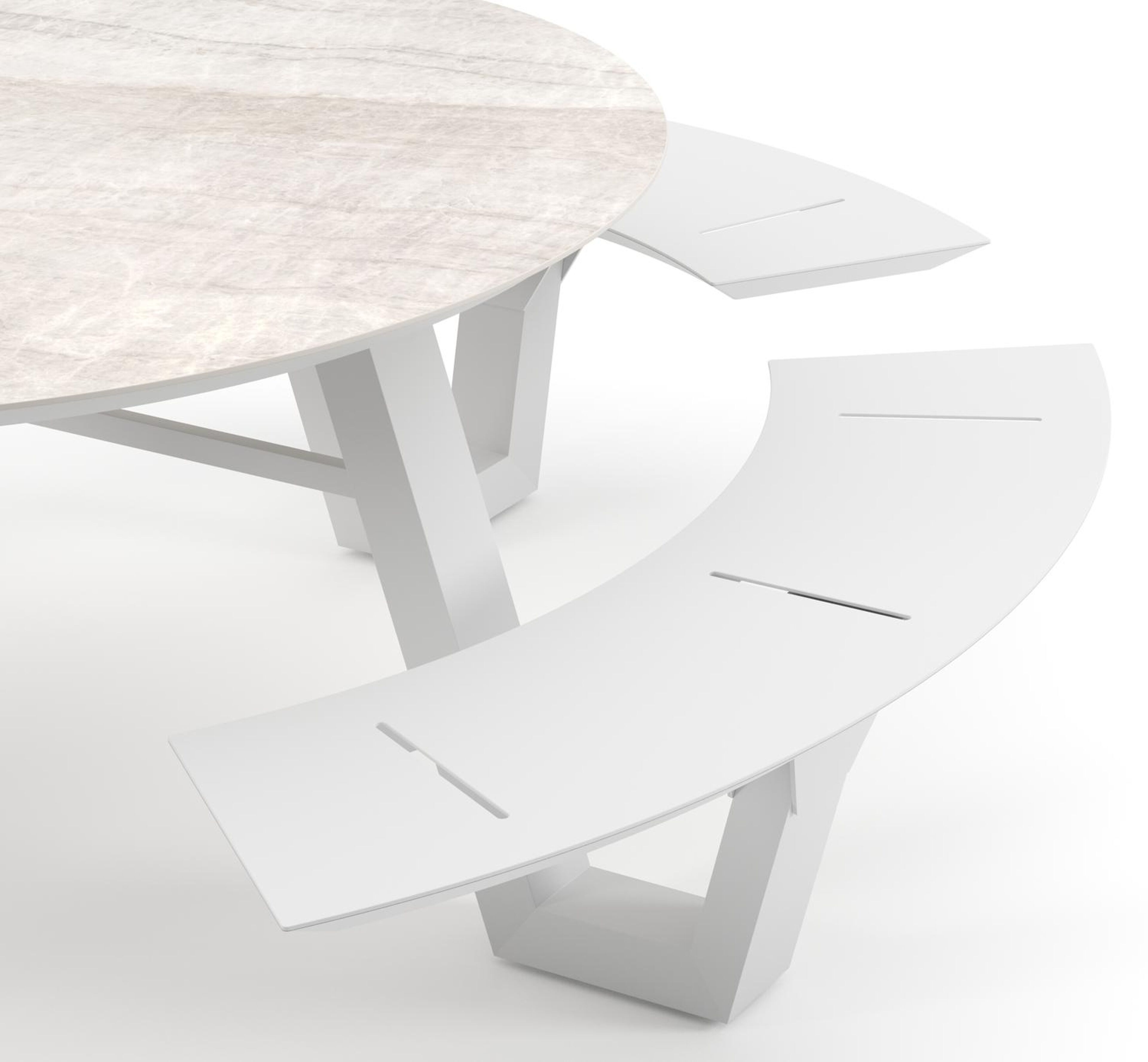 Rondino picknicktafel rond in wit aluminium en volkeramiek Taj Mahal - Dia. 236 x H 71.5 cm