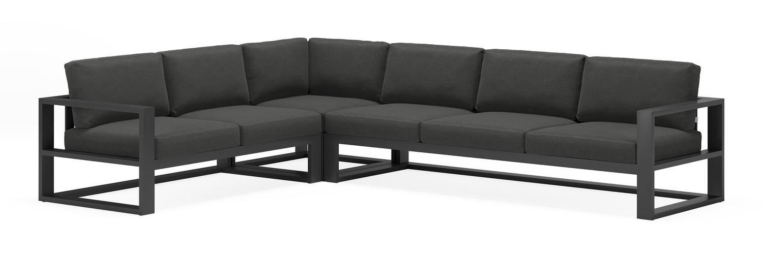 Verato loungehoek in zwart aluminium met tundra charcoal all weather sunbrella® luxe kussens