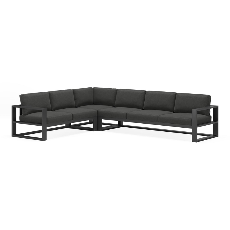 Verato loungehoek in zwart aluminium met tundra charcoal all weather sunbrella® luxe kussens