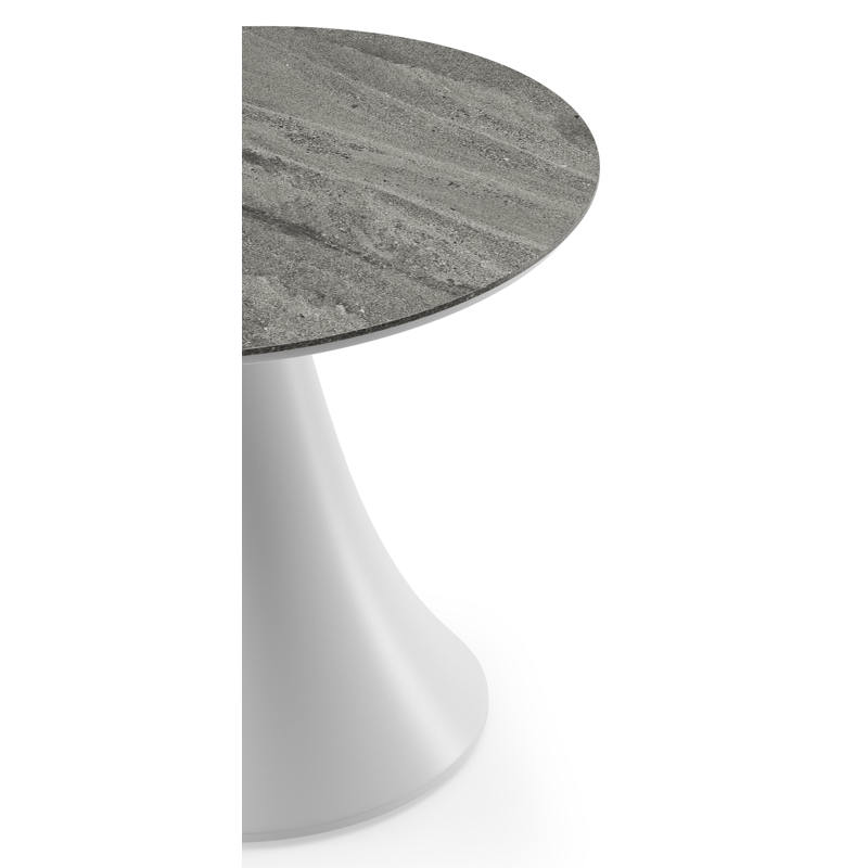 Fano low dining low dining loungetafel rond in wit aluminium en volkeramiek Aspen Grey - Dia. 65 x H 55 cm