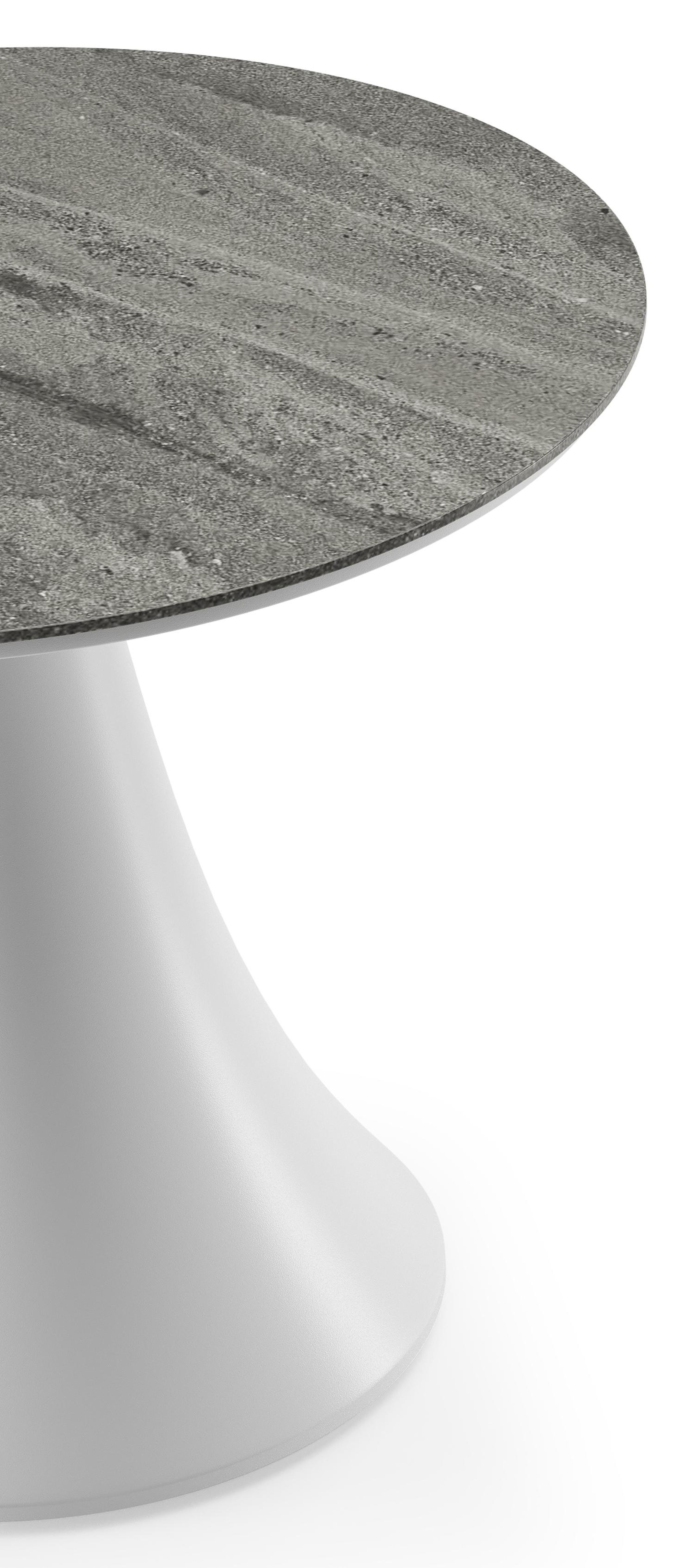 Fano low dining low dining loungetafel rond in wit aluminium en volkeramiek Aspen Grey - Dia. 65 x H 55 cm