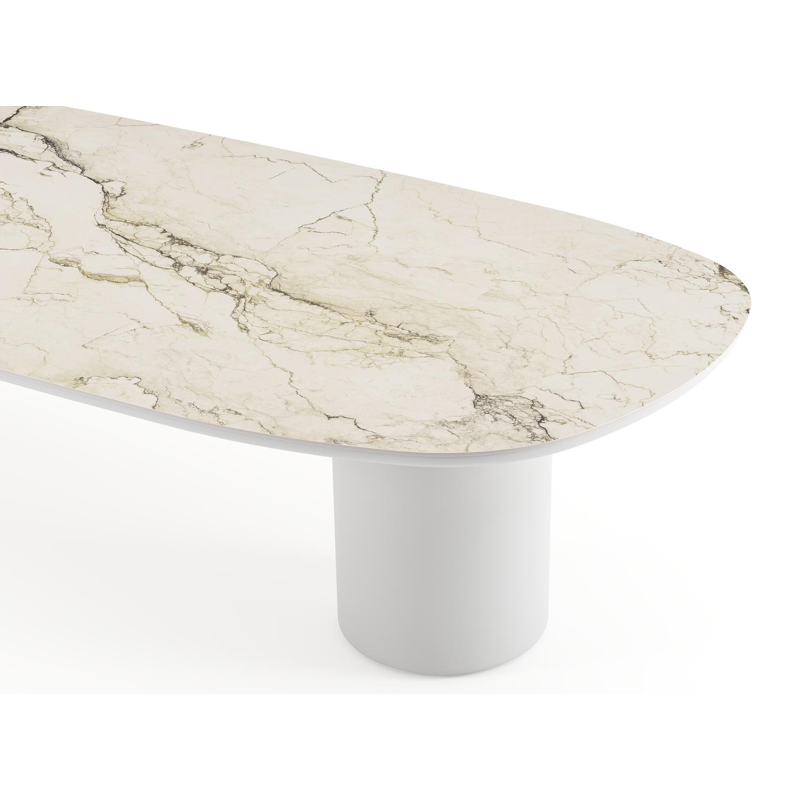 Table de jardin low dining Amico bombo en aluminium blanc et céramique pleine Colorado Dunes - Lg. 320 x Lrg. 130 x Haut. 61 cm