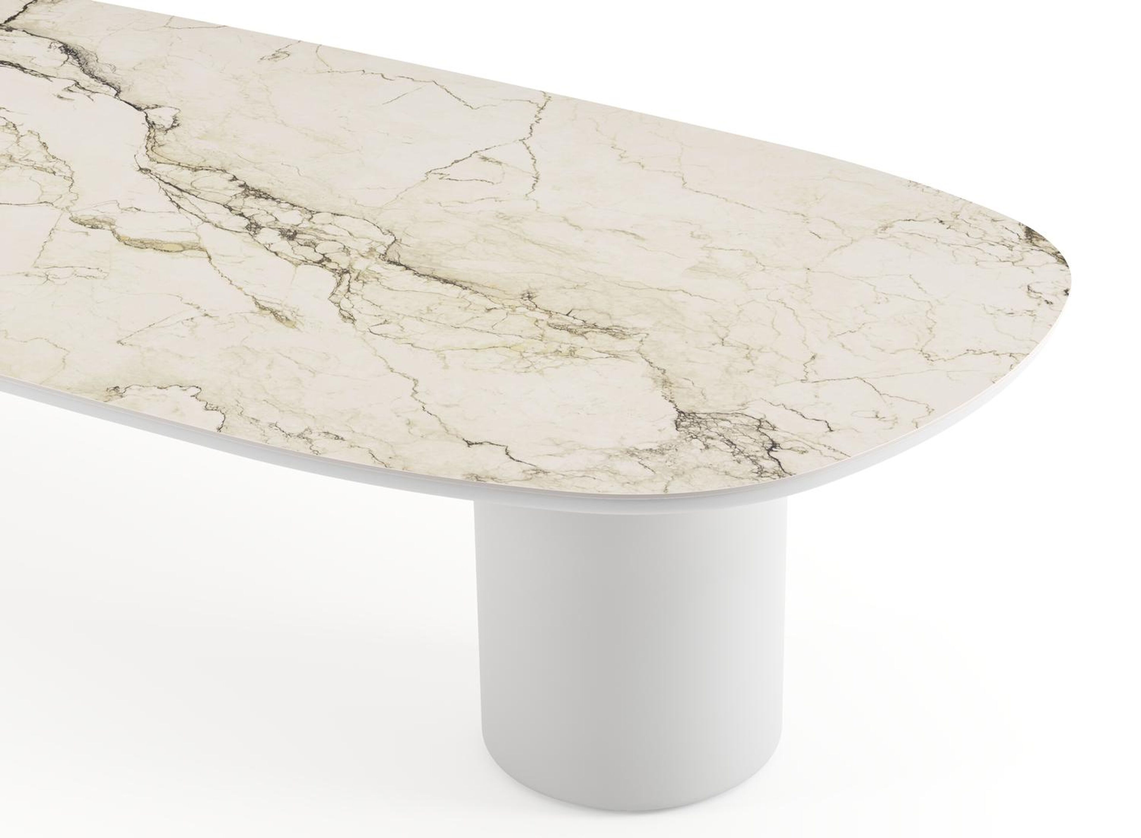 Table de jardin low dining Amico bombo en aluminium blanc et céramique pleine Colorado Dunes - Lg. 320 x Lrg. 130 x Haut. 61 cm