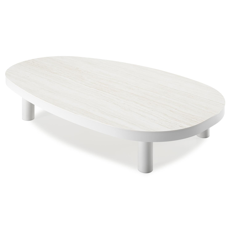 Donato loungetafel in wit aluminium en volkeramiek calista - L 151 x B 90 x H 25 cm