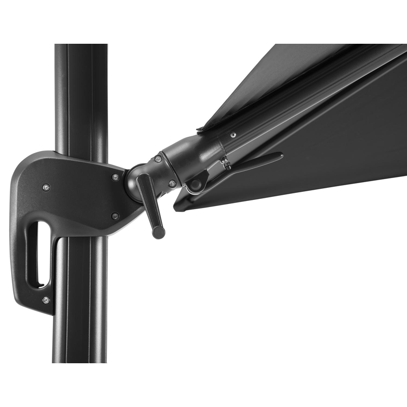 Rufina zweefparasol met tiltfunctie in zwart aluminium met zwart polyester parasoldoek - L1: 300 x L2: 300 cm (met voet)