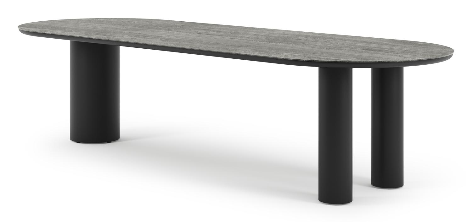 Table de jardin Organo oval en aluminium noir et céramique pleine aspen grey - Lg. 300 x Lrg. 110 x Haut. 74 cm