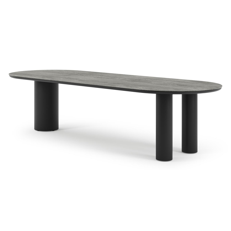 Organo tuintafel ovaal in zwart aluminium en volkeramiek aspen grey - L 300 x B 110 x H 74 cm