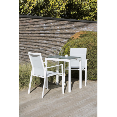 Cirello stapelbare tuinstoel in wit aluminium en grijs textilene