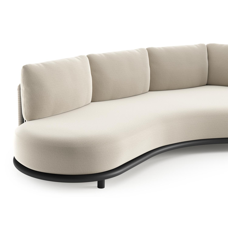 Lomano loungebank in zwart aluminium en beige verticaal geweven luxe vlakke rope met lopi marble all weather sunbrella® luxe kussen