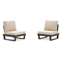 Set van 2 Modica loungestoelen in zwart aluminium met natte linen chalk all weather sunbrella® premium kussens