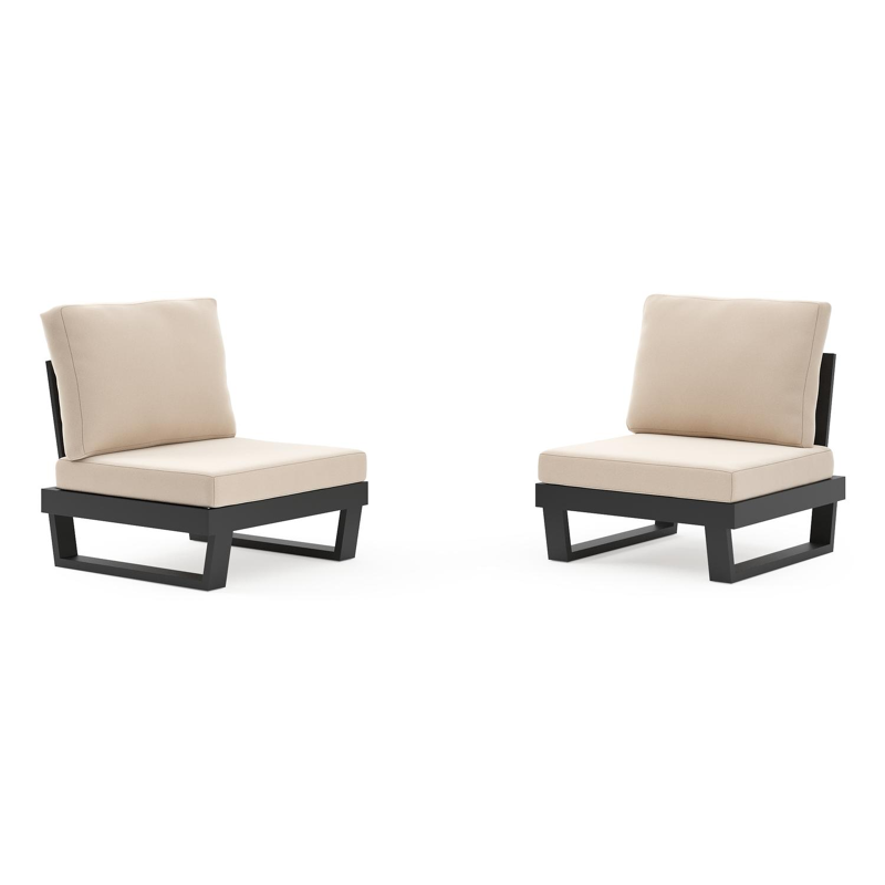 Set van 2 Modica loungestoelen in zwart aluminium met natte linen chalk all weather sunbrella® premium kussens