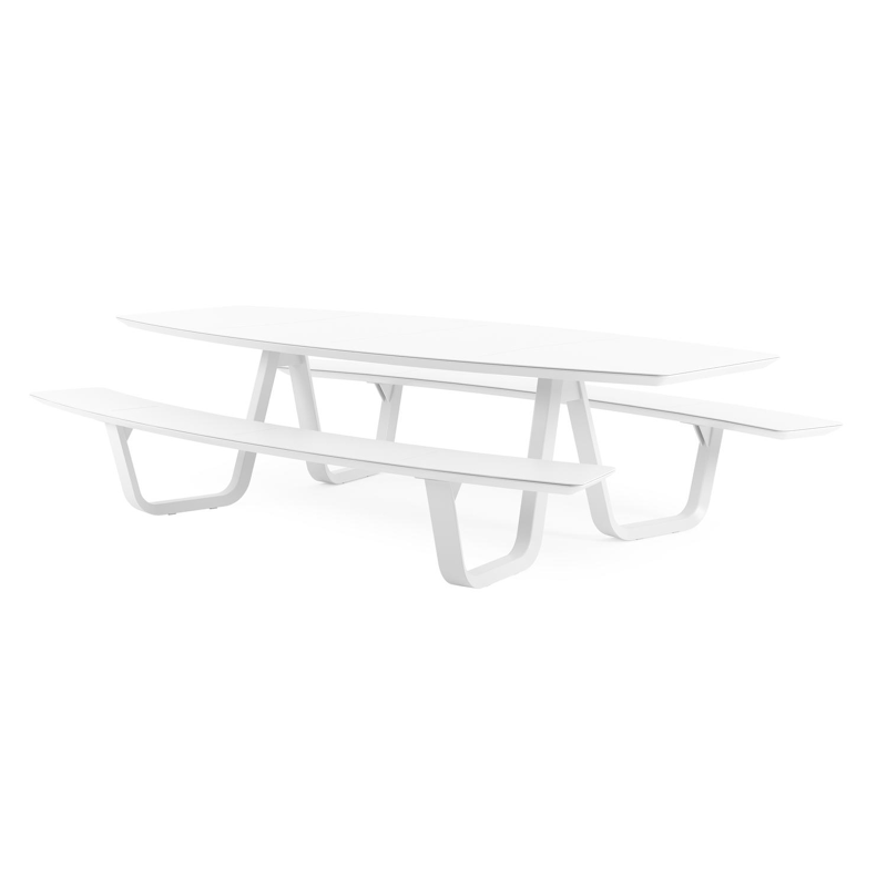 Table de pique-nique Forno forme de bateau en aluminium blanc - Lg. 280 x Lrg. 192 x Haut. 72 cm
