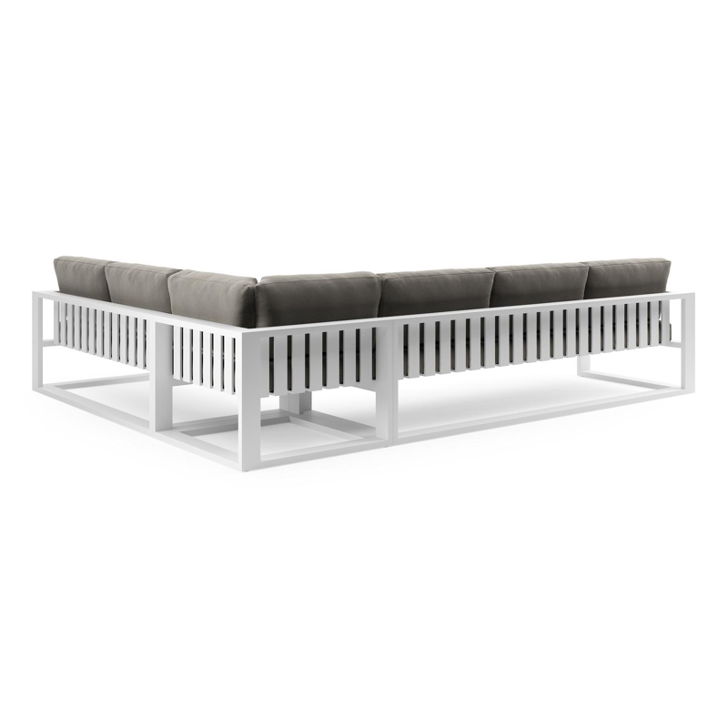 Verato loungehoek in wit aluminium met lopi charcoal all weather sunbrella® luxe kussen