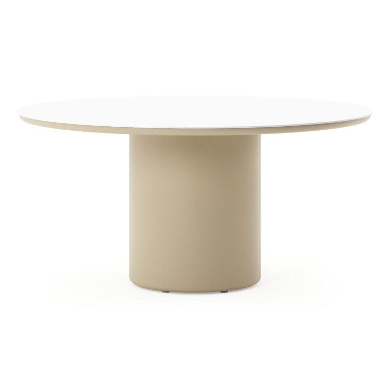 Amico tuintafel rond in beige aluminium en volkeramiek Arctic White - Dia. 148 x H 73.5 cm