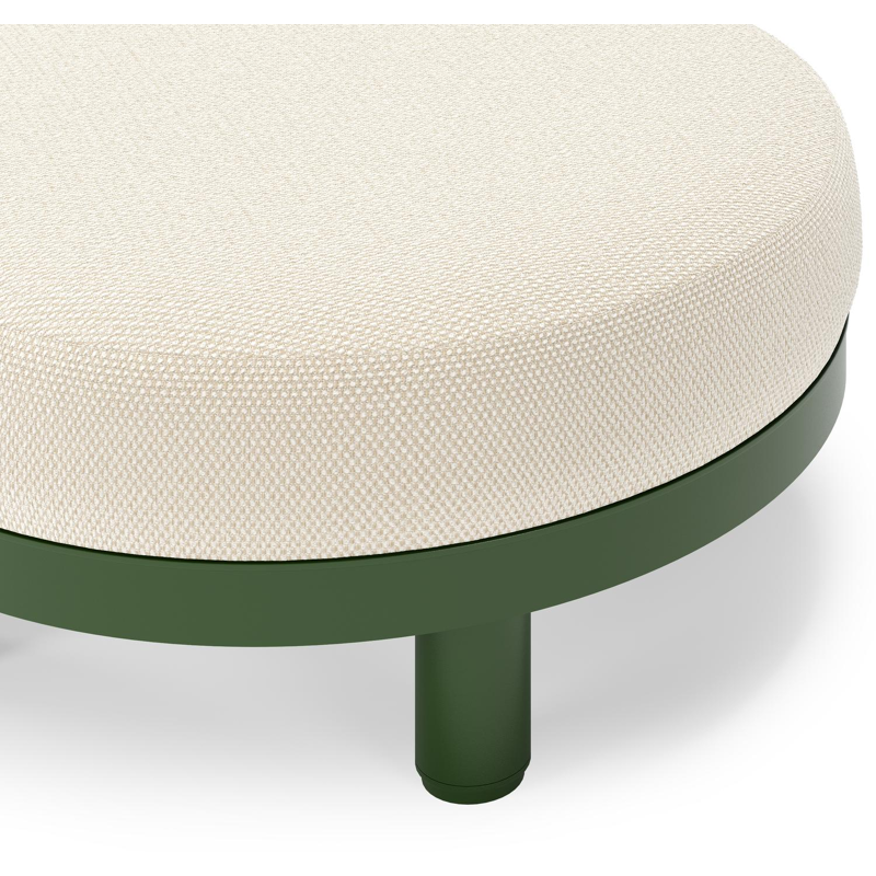 Salon de jardin pouf Donato en aluminium vert et coussins en all weather cosytica Althea Off White