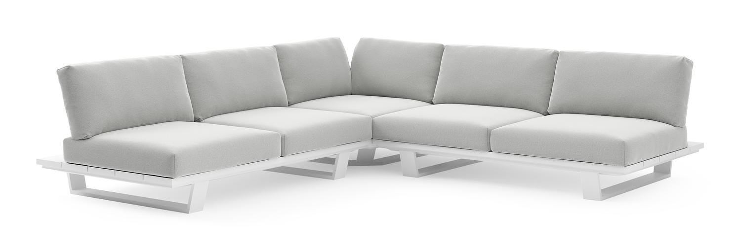 Pagino loungehoek in wit aluminium met natte grey chine all weather sunbrella® luxe kussen