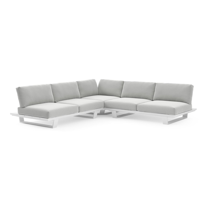 Pagino loungehoek in wit aluminium met natte grey chine all weather sunbrella® luxe kussen