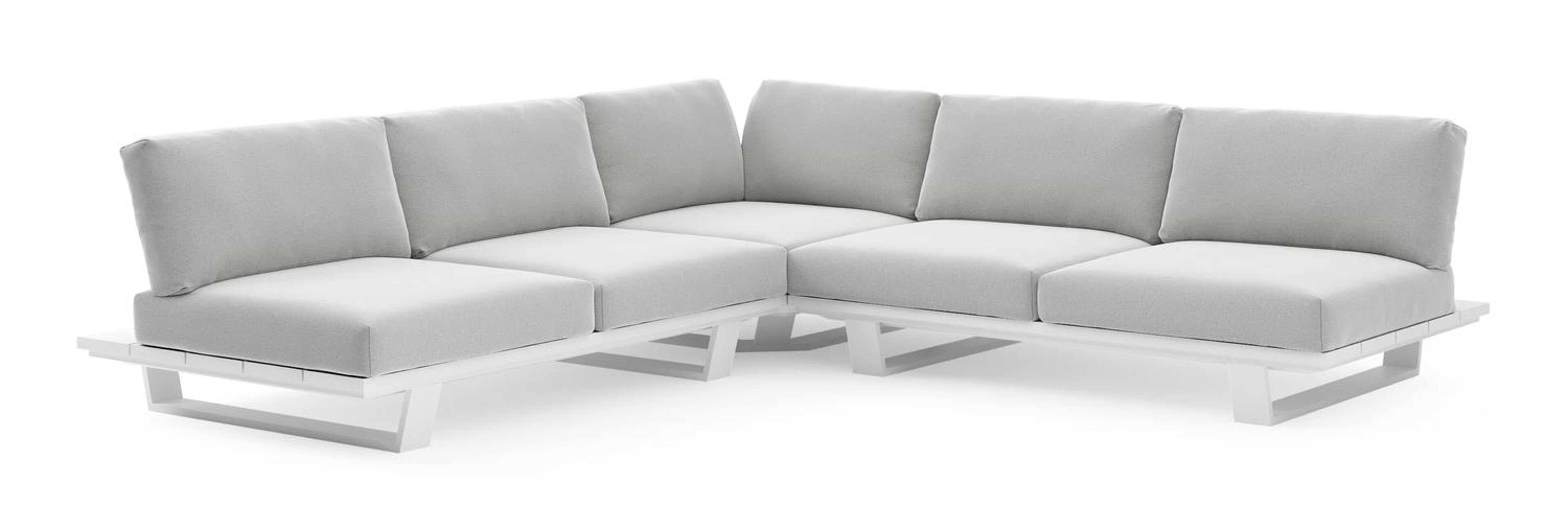 Pagino loungehoek in wit aluminium met natte grey chine all weather sunbrella® luxe kussen