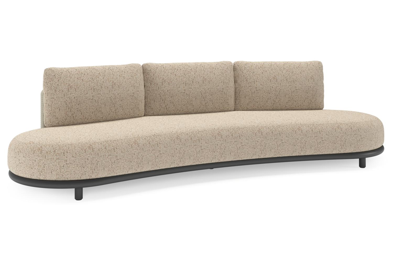 Lomano loungebank in zwart aluminium en beige verticaal geweven luxe vlakke rope met Bora Jungle all weather cosytica