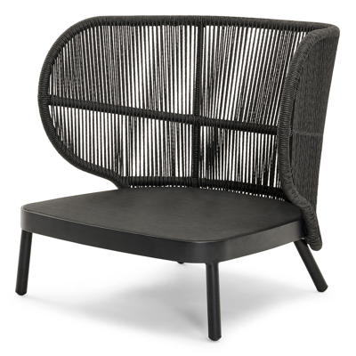 Lugano loungestoel 1-zit in zwart aluminium en zwart gedraaide ronde wicker met catania black all weather cosytica kussen