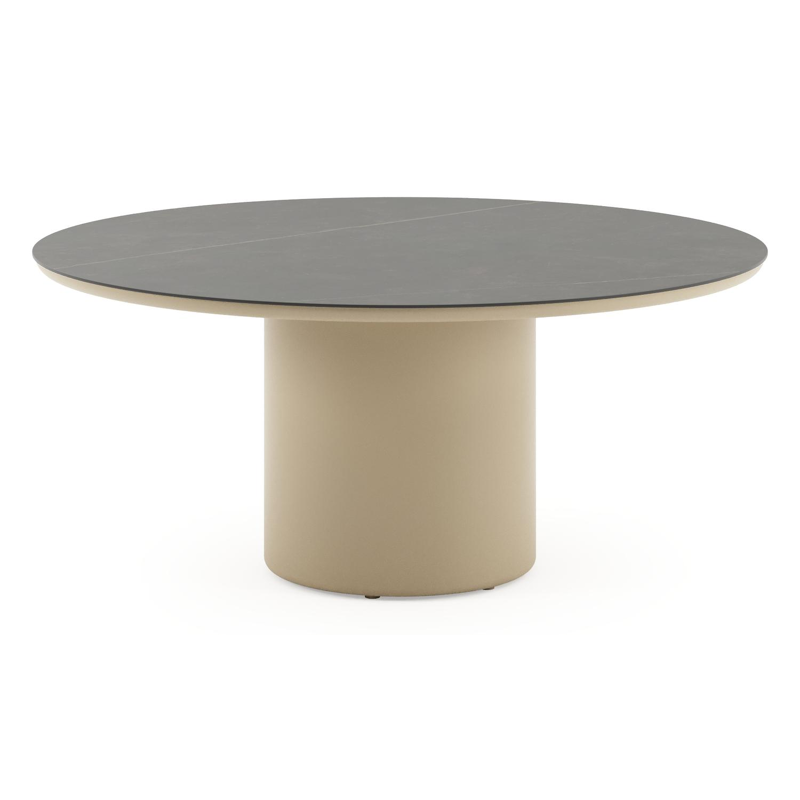 Amico low dining tuintafel rond in beige aluminium en volkeramiek Calatorao - Dia. 148 x H 61 cm