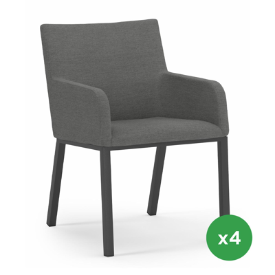 Set van 4 Rivo tuinstoelen in zwart aluminium en textilene