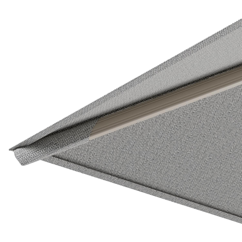 Rufina zweefparasol met tiltfunctie in beige aluminium en Savane Nimbus All Weather Sunbrella® Luxe parasoldoek - L1 300 x L2 300 cm met parasolvoet Minore 150 kg met wielen