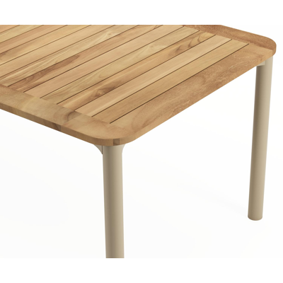 Mira rechthoekige afgeronde tuinset in beige aluminium en teak natural finish met 8 Matera tuinstoelen