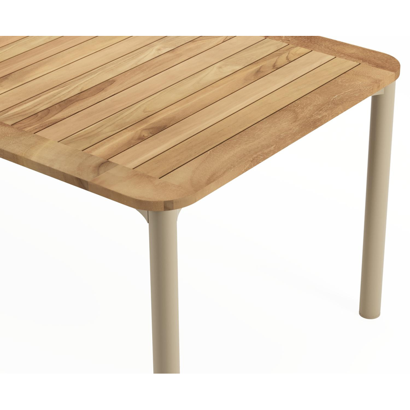 Mira tuintafel rechthoekig afgerond in beige aluminium en teak natural finish - L 270 x B 100 x H 74 cm