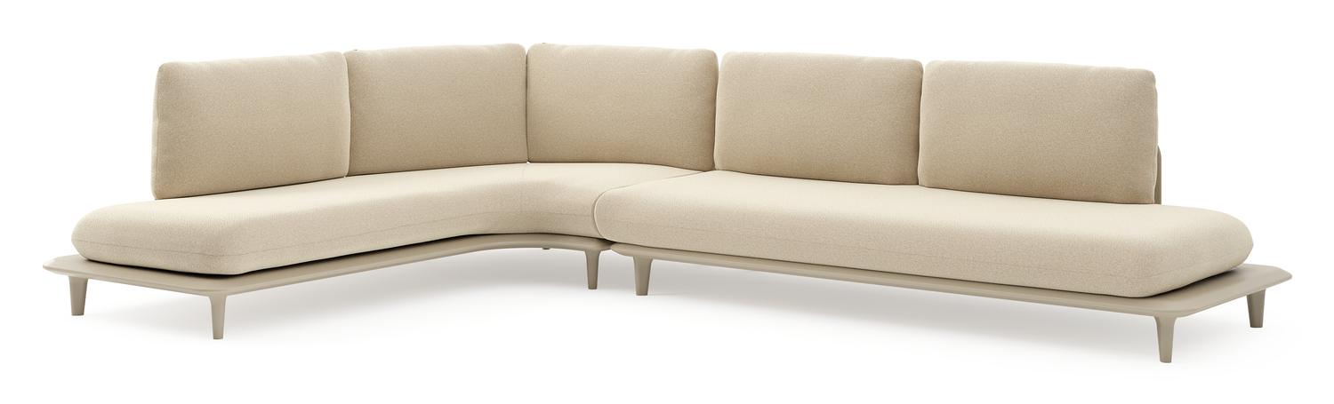 Salon de jardin d'angle Bomero en aluminium beige et coussins en all weather solica soul papyrus