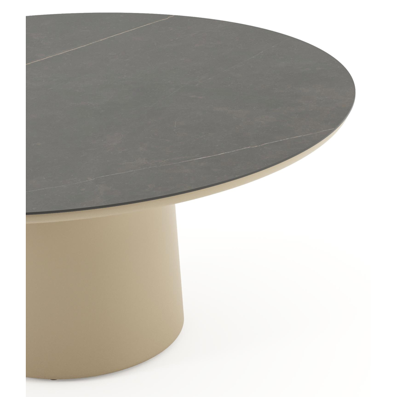 Amico low dining tuintafel rond in beige aluminium en volkeramiek Calatorao - Dia. 148 x H 61 cm