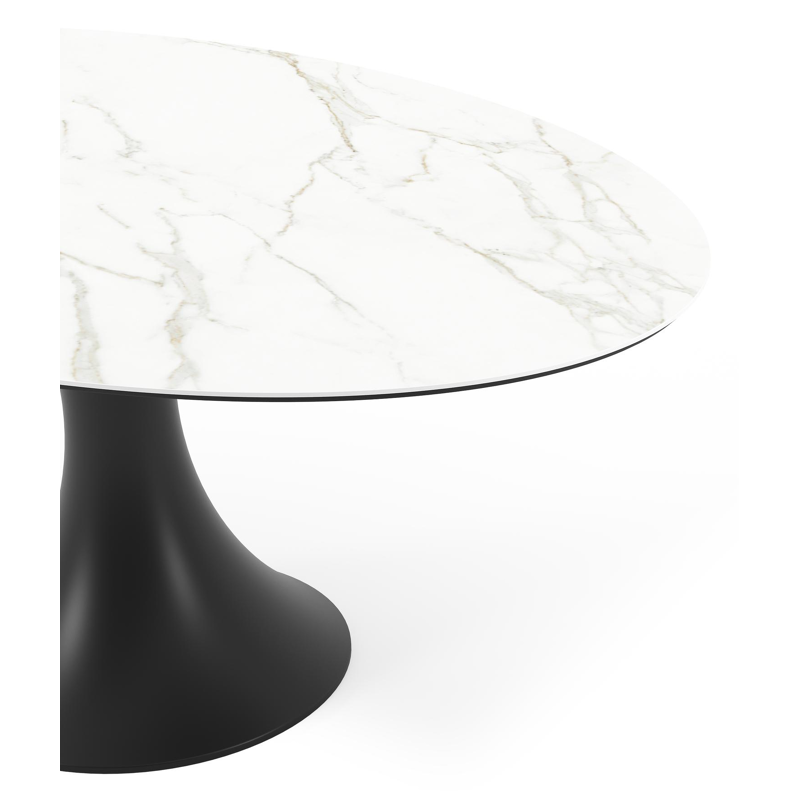 Table de jardin Fano ovale en aluminium noir et céramique pleine Calacatta - Lg. 180 x Lrg. 110 x Haut. 75 cm