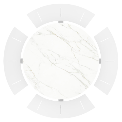 Rondino picknicktafel in wit aluminium en volkeramiek calacatta tafelblad - Ø 236 x H 71,5 cm