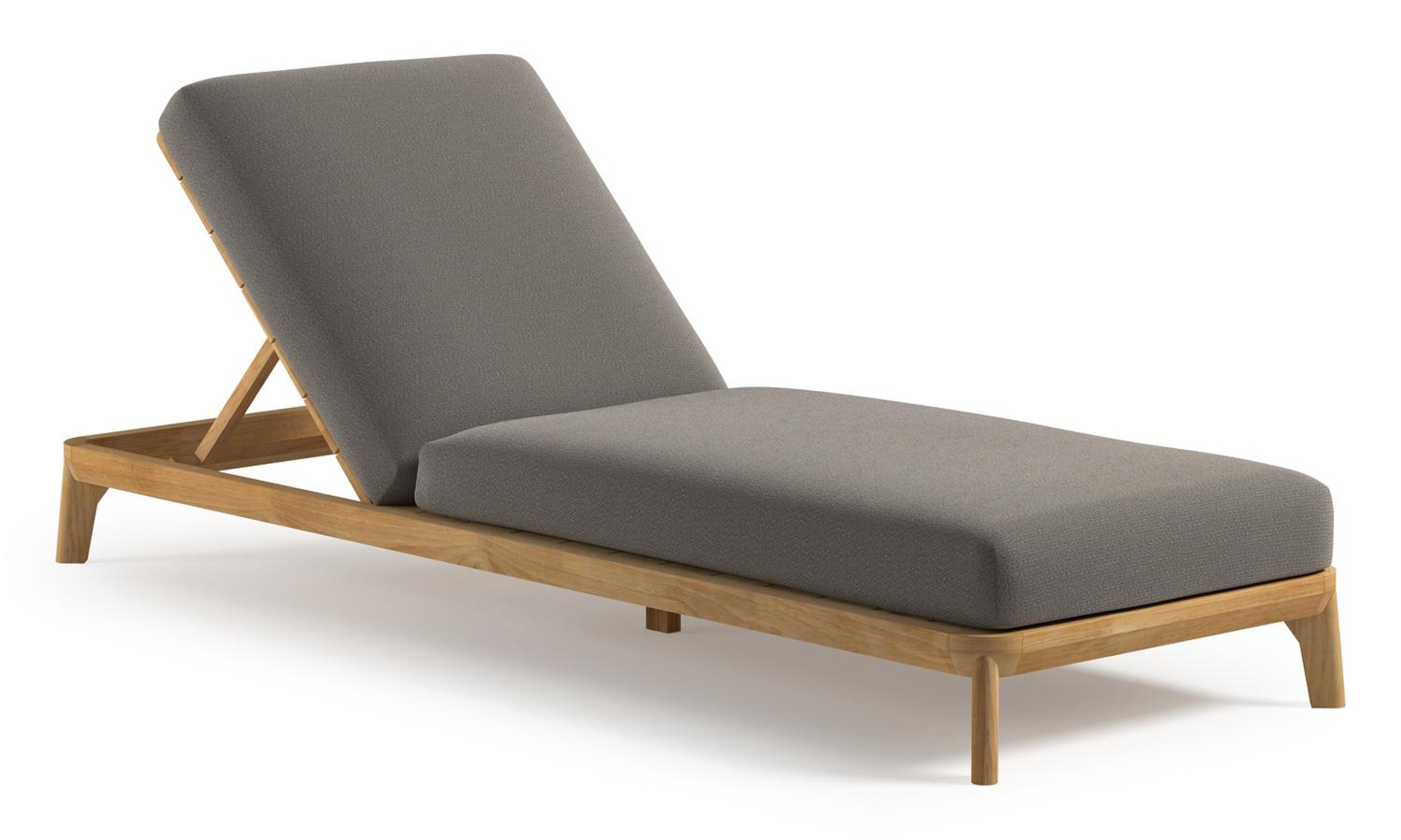 Orso verstelbaar ligbed in teak met lopi silver all weather Sunbrella® luxe kussen