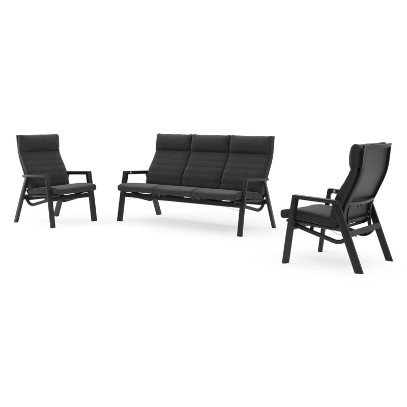 Prato loungebank in zwart aluminium met sky black weather+ softtouch kussens