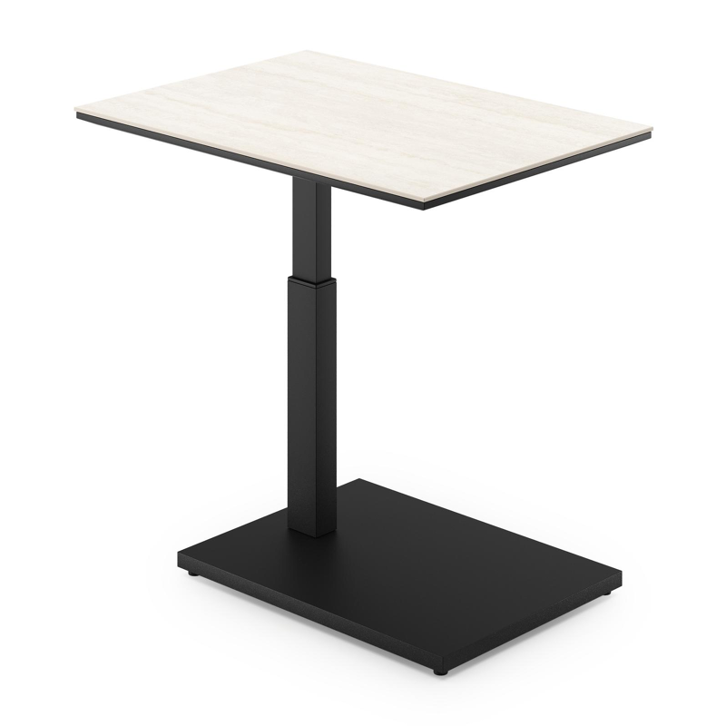 Cirello pop-up bijzettafel in zwart aluminium en volkeramiek Travertino Bianco - L 70 x B 50 x H 44 cm