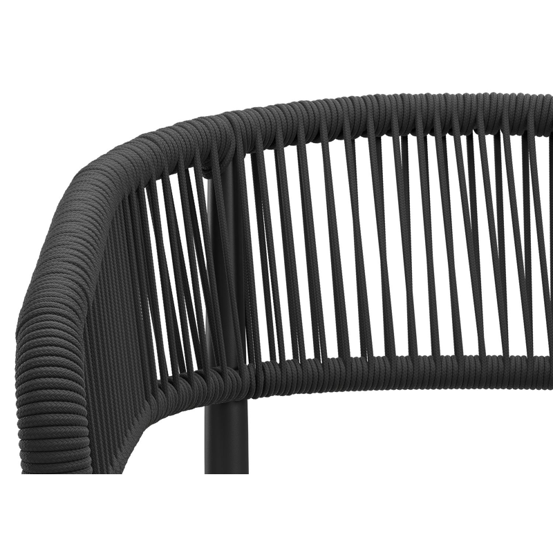 Tolfa stapelbare tuinstoel in zwart aluminium en zwart verticaal geweven ronde rope met stoelkussen in All Weather Sunbrella® Luxe Natte Grey Chine