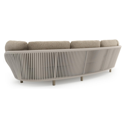 Lupino loungebank in beige aluminium en beige verticaal geweven luxe vlakke brede rope met bora jungle all weather cosytica kussen