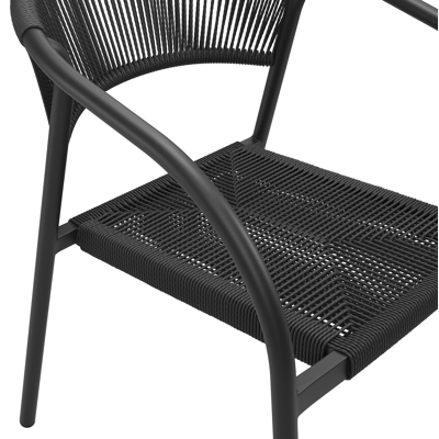 Ensemble de jardin Calzo en aluminium noir et polywood avec 6 chaises de jardin empilable Melo