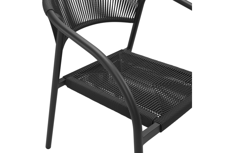 Ensemble de jardin Calzo en aluminium noir et polywood avec 6 chaises de jardin empilable Melo